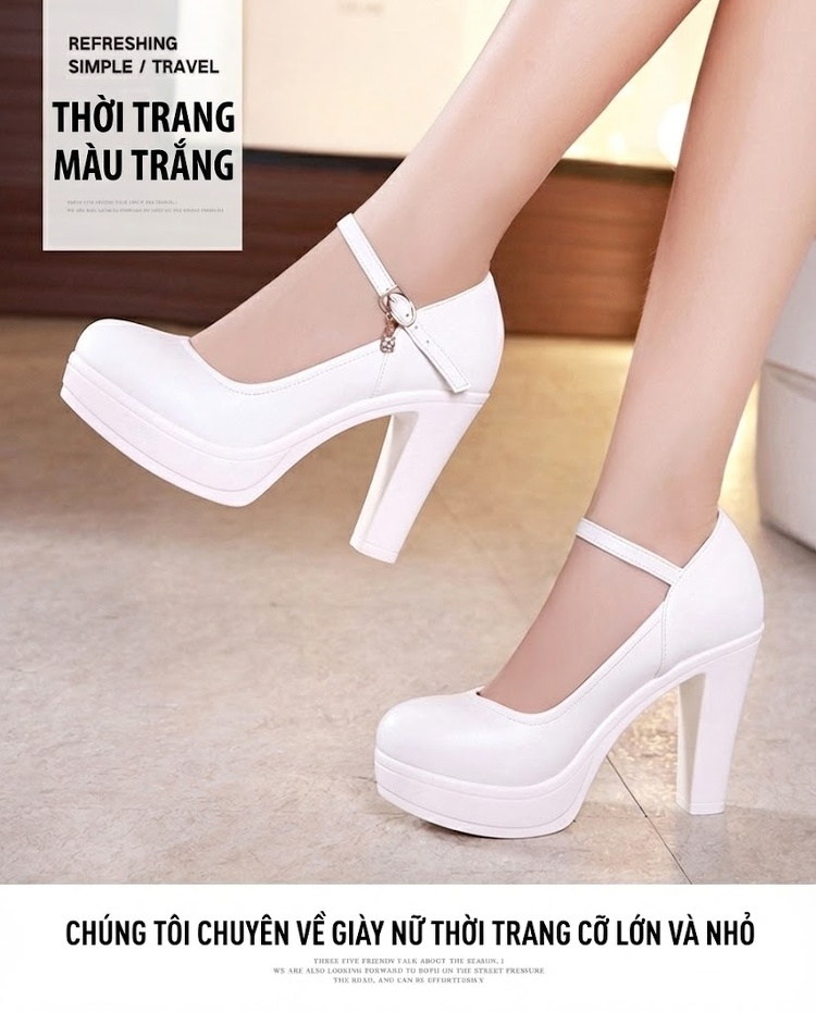 Giày Cao Gót Nữ Quai Ngang Đế Xuồng Bít Mũi Chiều Cao Đế Khoảng 8cm Màu Đen, Đỏ, Trắng, Bạc chi tiết 10