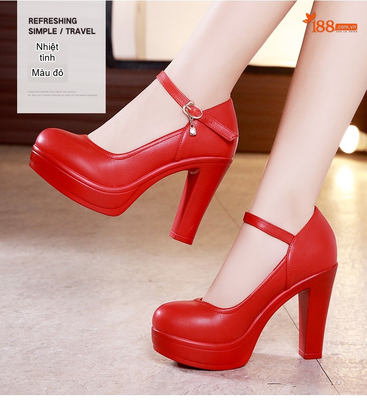 Giày Cao Gót Nữ Quai Ngang Đế Xuồng Bít Mũi Chiều Cao Đế Khoảng 8cm Màu Đen, Đỏ, Trắng, Bạc chi tiết 12