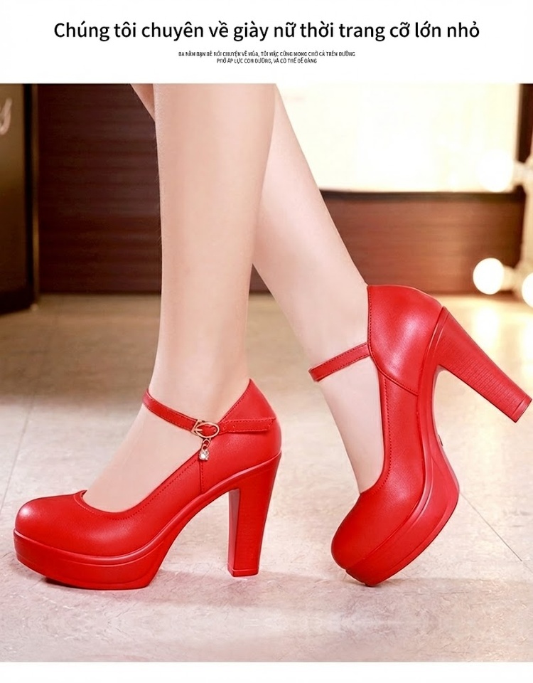 Giày Cao Gót Nữ Quai Ngang Đế Xuồng Bít Mũi Chiều Cao Đế Khoảng 8cm Màu Đen, Đỏ, Trắng, Bạc chi tiết 13