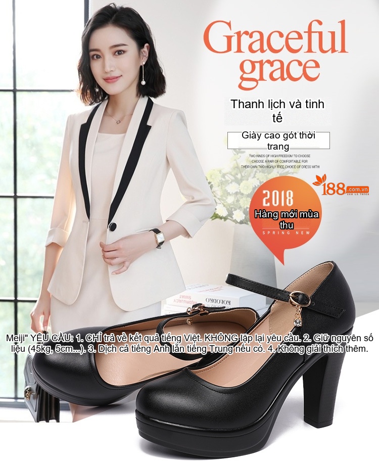 Giày Cao Gót Nữ Quai Ngang Đế Xuồng Bít Mũi Chiều Cao Đế Khoảng 8cm Màu Đen, Đỏ, Trắng, Bạc chi tiết 1