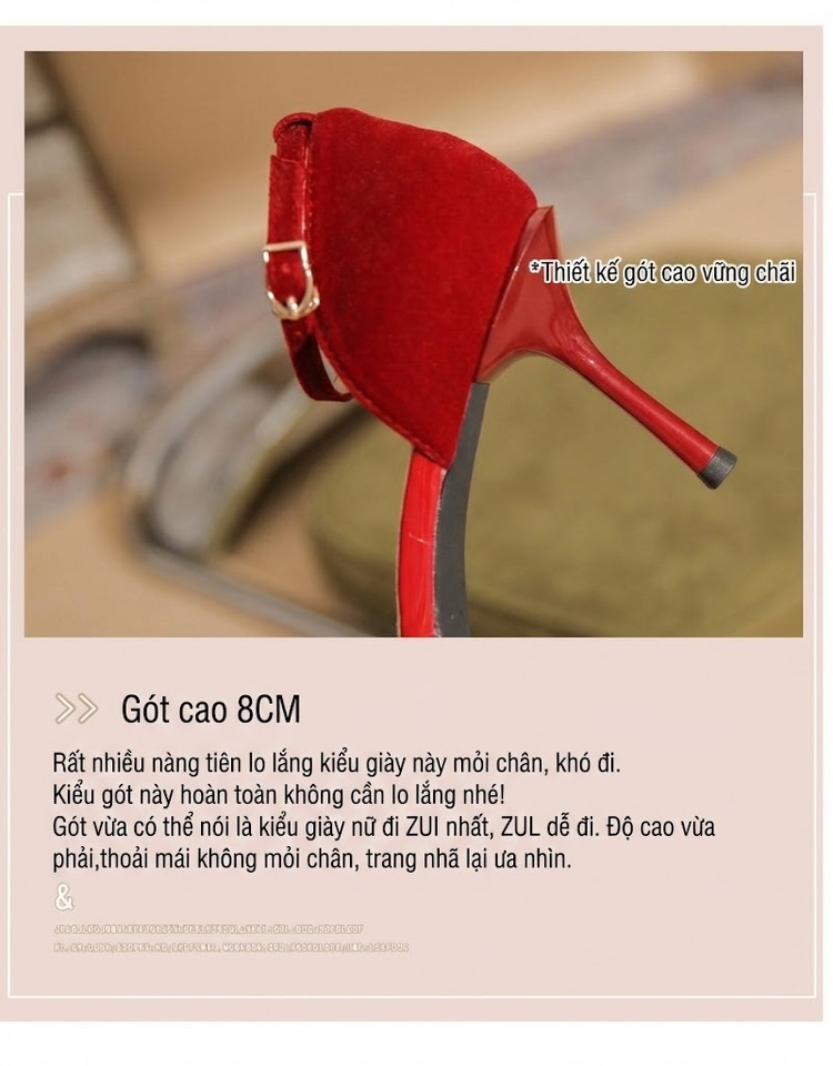 Giày Cao Gót Nữ Quai Ngang Gót Nhọn Da Mờ Chiều Cao Đế Khoảng 7cm Màu Đỏ chi tiết 8