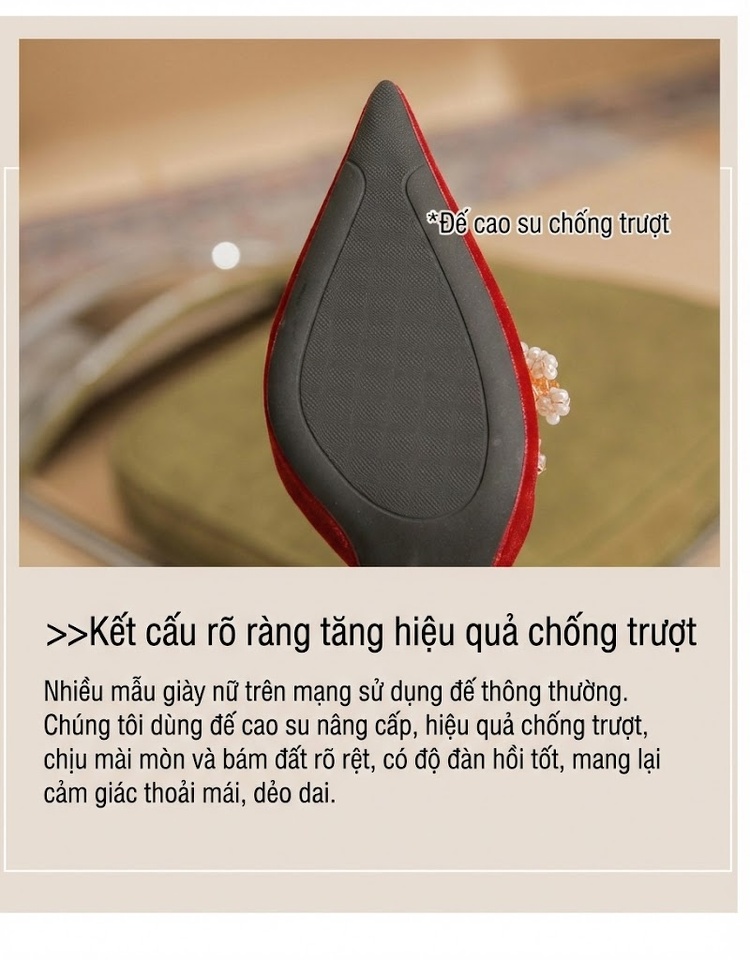 Giày Cao Gót Nữ Quai Ngang Gót Nhọn Da Mờ Chiều Cao Đế Khoảng 7cm Màu Đỏ chi tiết 9