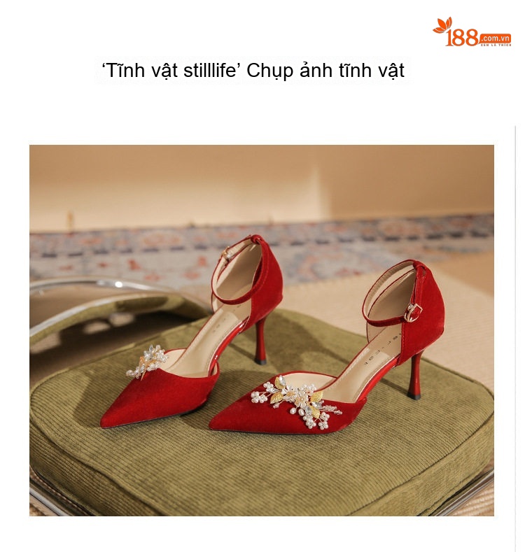 Giày Cao Gót Nữ Quai Ngang Gót Nhọn Da Mờ Chiều Cao Đế Khoảng 7cm Màu Đỏ chi tiết 16