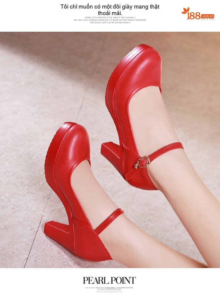 Giày Cao Gót Nữ Quai Ngang Mũi Tròn Chiều Cao Đế Khoảng 6cm Màu Đỏ, Trắng, Đen, Bạc... chi tiết 10