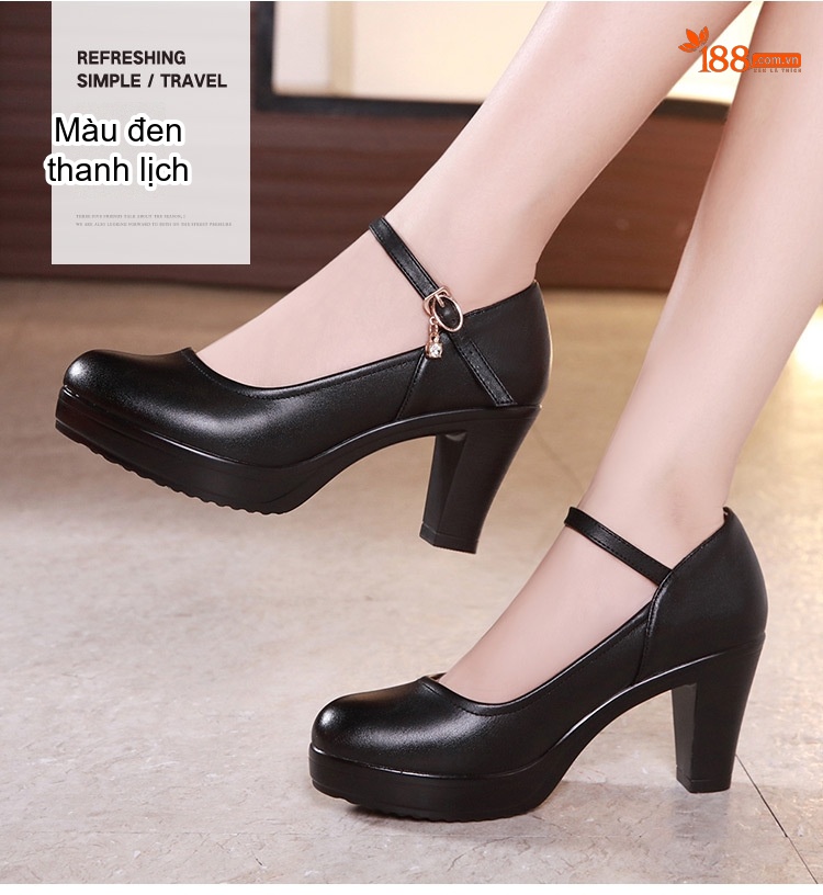 Giày Cao Gót Nữ Quai Ngang Mũi Tròn Chiều Cao Đế Khoảng 6cm Màu Đỏ, Trắng, Đen, Bạc... chi tiết 13
