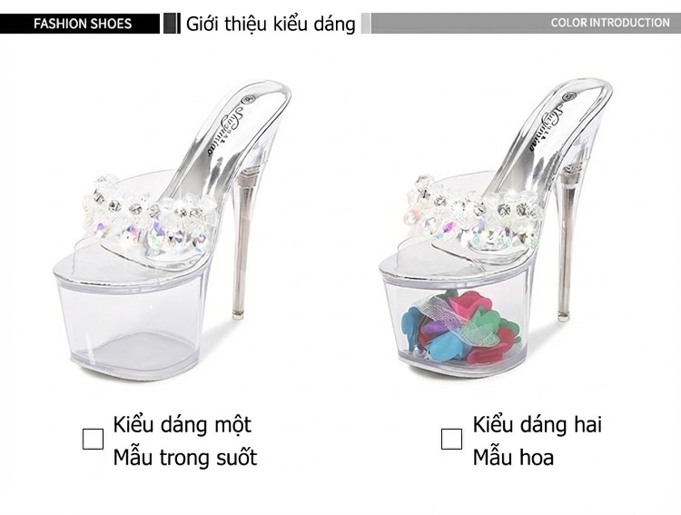 Giày Cao Gót Nữ Trong Suốt Gót Nhọn Đế Xuồng Chiều Cao Đế Khoảng 17cm Màu Trong Suốt chi tiết 2