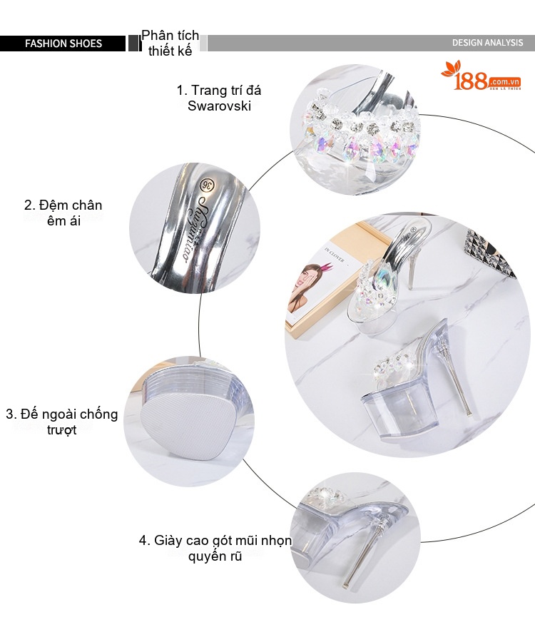 Giày Cao Gót Nữ Trong Suốt Gót Nhọn Đế Xuồng Chiều Cao Đế Khoảng 17cm Màu Trong Suốt chi tiết 3