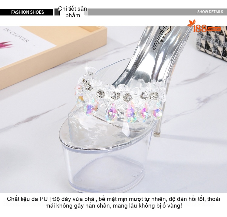 Giày Cao Gót Nữ Trong Suốt Gót Nhọn Đế Xuồng Chiều Cao Đế Khoảng 17cm Màu Trong Suốt chi tiết 4