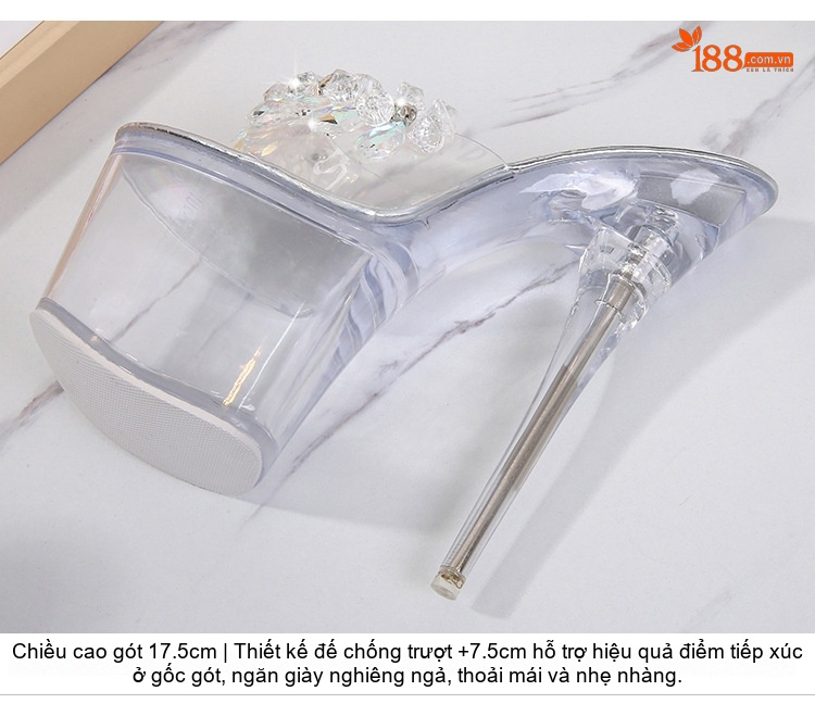 Giày Cao Gót Nữ Trong Suốt Gót Nhọn Đế Xuồng Chiều Cao Đế Khoảng 17cm Màu Trong Suốt chi tiết 6