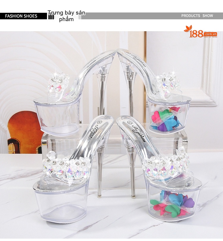 Giày Cao Gót Nữ Trong Suốt Gót Nhọn Đế Xuồng Chiều Cao Đế Khoảng 17cm Màu Trong Suốt chi tiết 8