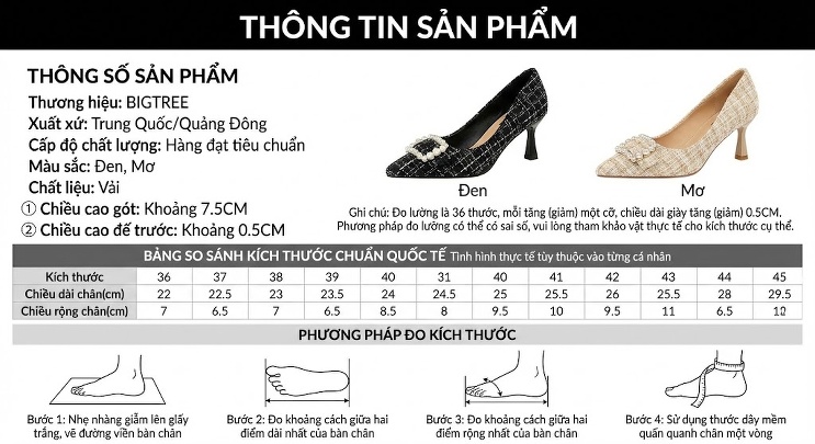 Giày Cao Gót Nữ Vải Họa Tiết Houndstooth Chiều Cao Đế Khoảng 6cm Đính Hạt chi tiết 1