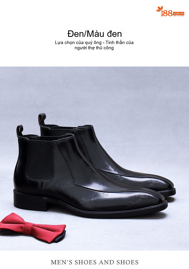 Giày Chelsea Boot Cao Cổ Nam Da Bò Chiều Cao Đế Khoảng 3cm Phong Cách Anh Quốc Màu Đen, Nâu chi tiết 10