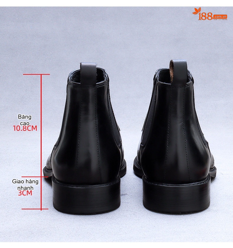Giày Chelsea Boot Cao Cổ Nam Da Bò Chiều Cao Đế Khoảng 3cm Phong Cách Anh Quốc Màu Đen, Nâu chi tiết 15