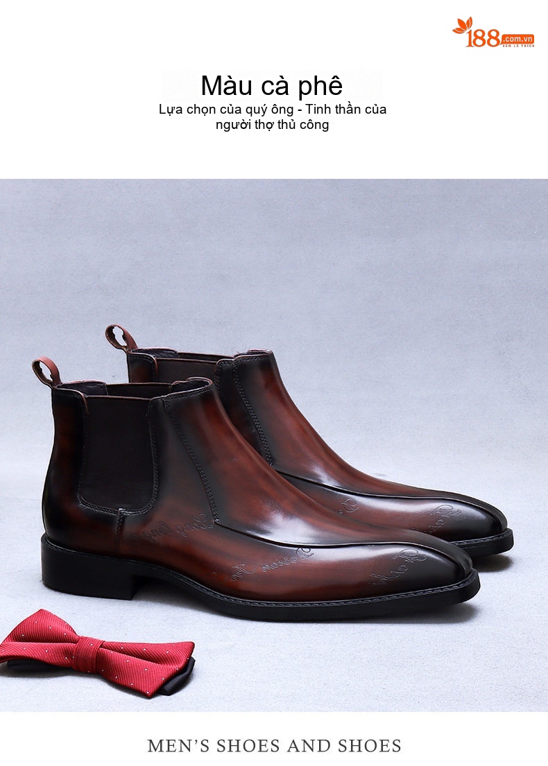 Giày Chelsea Boot Cao Cổ Nam Da Bò Chiều Cao Đế Khoảng 3cm Phong Cách Anh Quốc Màu Đen, Nâu chi tiết 16