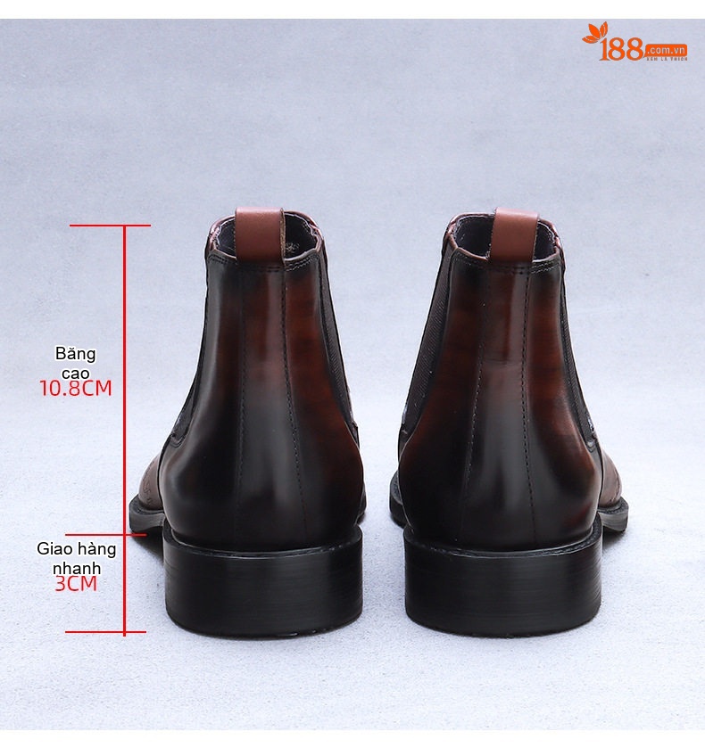 Giày Chelsea Boot Cao Cổ Nam Da Bò Chiều Cao Đế Khoảng 3cm Phong Cách Anh Quốc Màu Đen, Nâu chi tiết 21