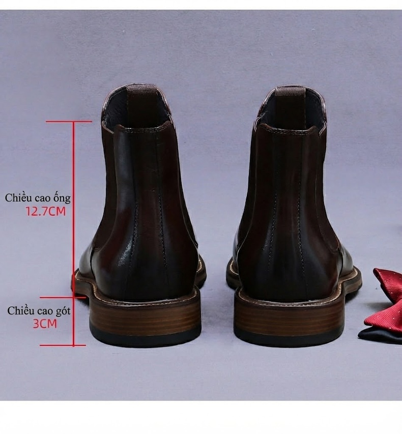 Giày Chelsea Boot Nam Da Bò Cao Cổ Thủ Công Chiều Cao Đế Khoảng 3cm Màu Nâu, Đen chi tiết 17