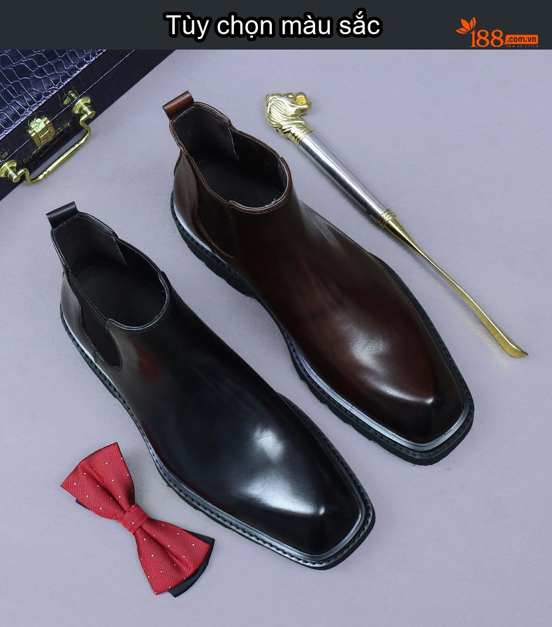 Giày Chelsea Boot Nam Da Bóng Cao Cổ Chiều Cao Đế Khoảng 4cm Màu Đen, Nâu chi tiết 3