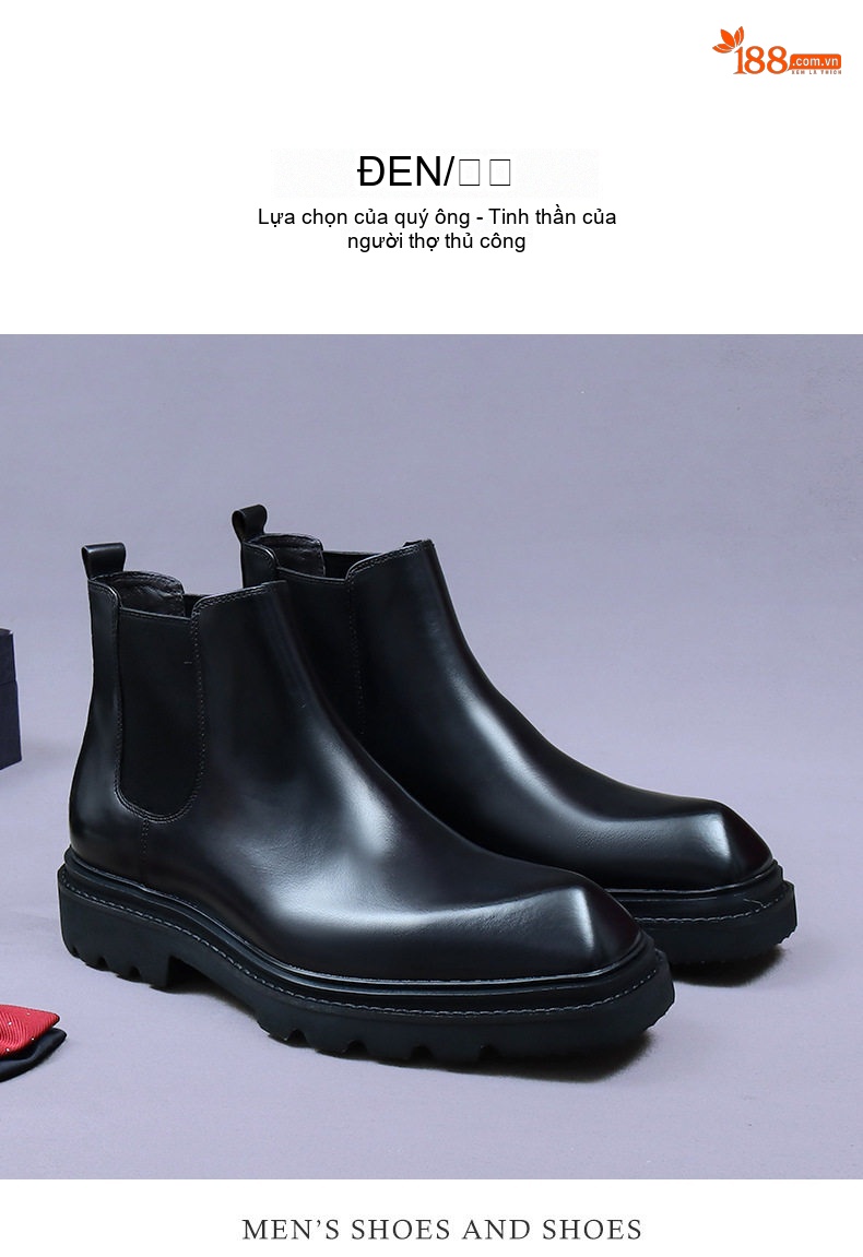 Giày Chelsea Boot Nam Da Bóng Cao Cổ Chiều Cao Đế Khoảng 4cm Màu Đen, Nâu chi tiết 11