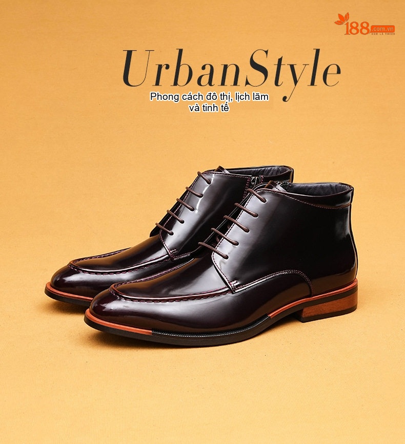 Giày Chelsea Boot Nam Da Bóng Cao Cổ Mũi Nhọn Chiều Cao Đế Khoảng 3cm Màu Đen chi tiết 1