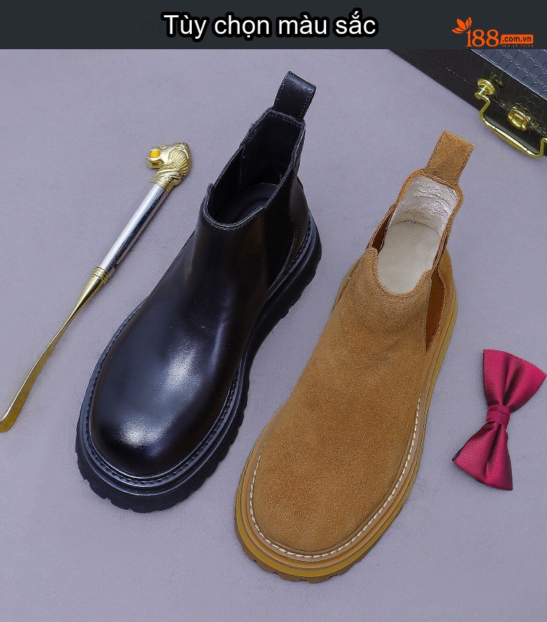 Giày Chelsea Boot Nam Da Mờ Cổ Cao Chiều Cao Đế Khoảng 5cm Màu Nâu, Đen chi tiết 2