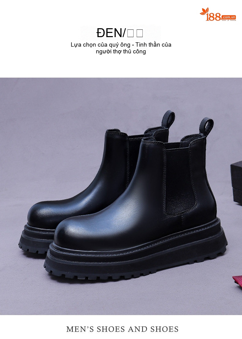 Giày Chelsea Boot Nam Da Mờ Cổ Cao Chiều Cao Đế Khoảng 5cm Màu Nâu, Đen chi tiết 4