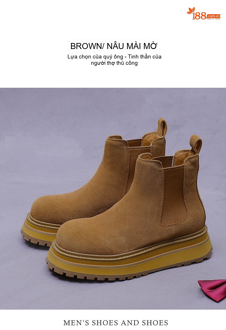 Giày Chelsea Boot Nam Da Mờ Cổ Cao Chiều Cao Đế Khoảng 5cm Màu Nâu, Đen chi tiết 11