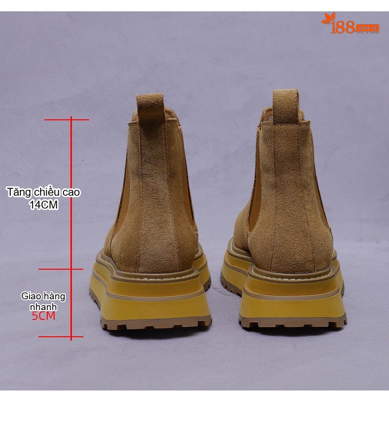 Giày Chelsea Boot Nam Da Mờ Cổ Cao Chiều Cao Đế Khoảng 5cm Màu Nâu, Đen chi tiết 17