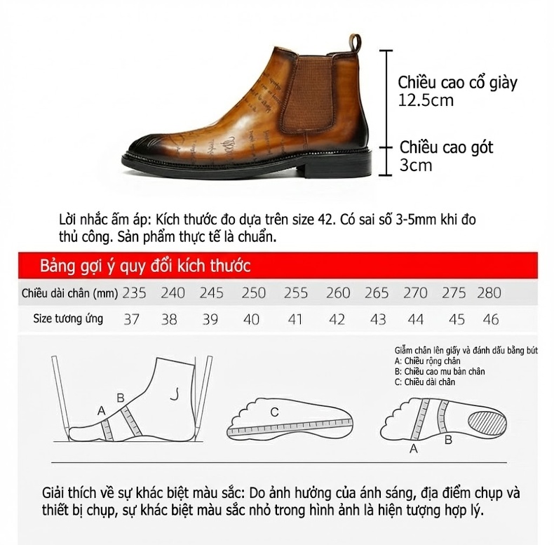 Giày Chelsea Boot Nam Da Thật Cao Cổ Họa Tiết Chiều Cao Đế Khoảng 3cm Màu Đen, Nâu chi tiết 8