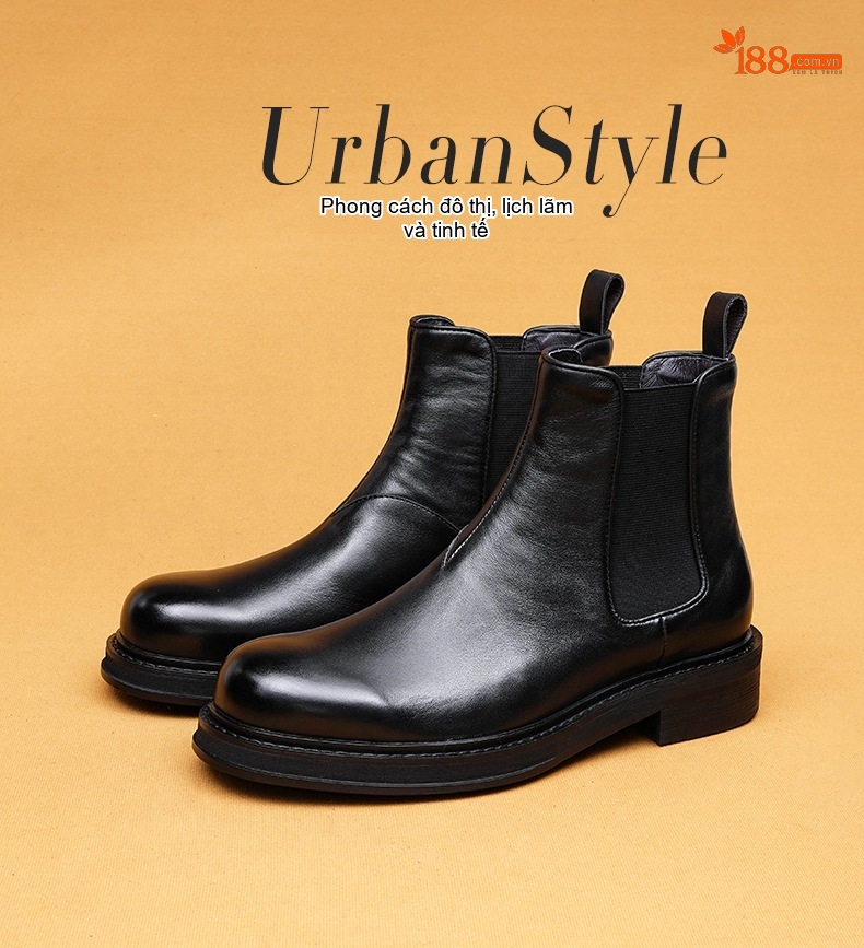 Giày Chelsea Boot Nam Da Thật Chiều Cao Đế Khoảng 3cm Phong Cách Anh Quốc Màu Đen chi tiết 1