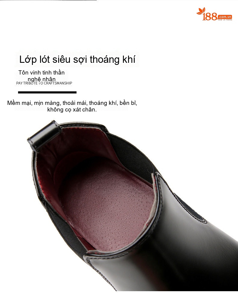 Giày Chelsea Boot Nam Da Thật Cổ Cao Chiều Cao Đế Khoảng 3cm Màu Đen chi tiết 8