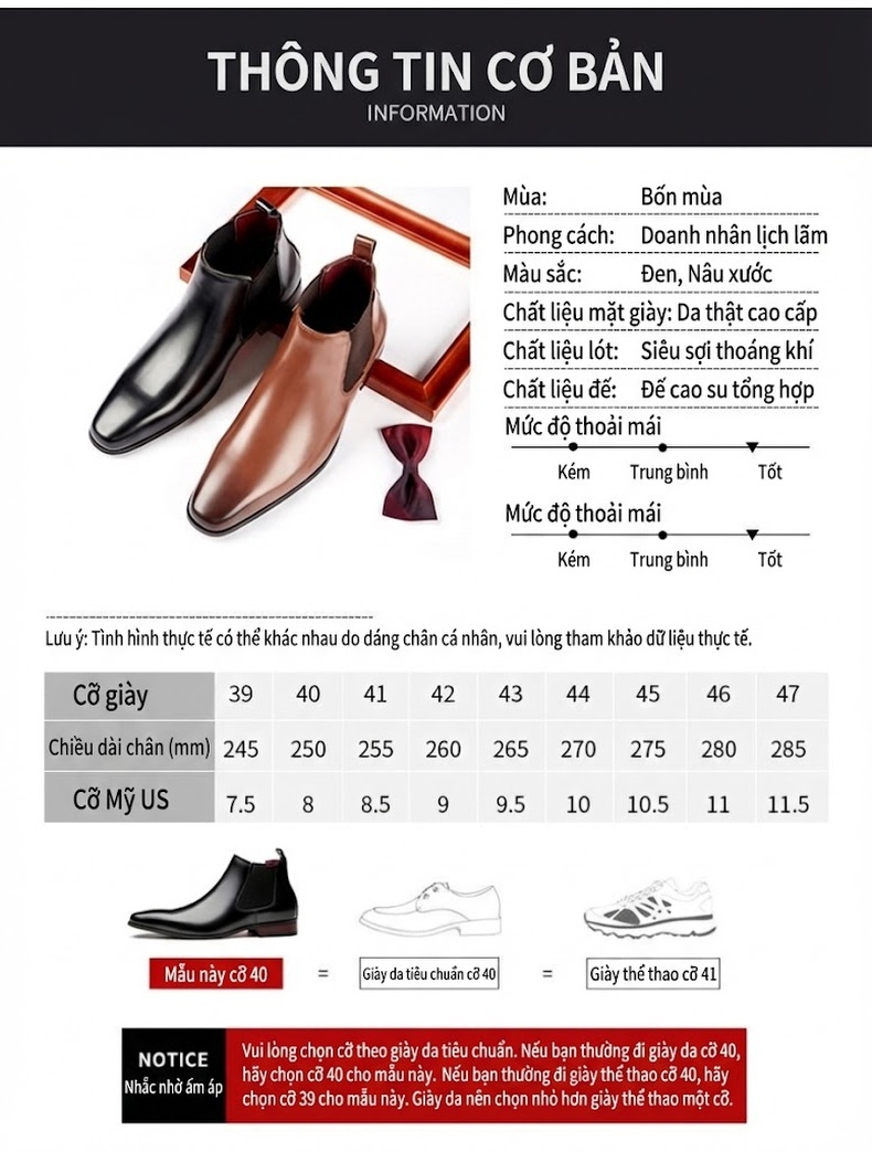 Giày Chelsea Boot Nam Da Thật Cổ Cao Chiều Cao Đế Khoảng 3cm Màu Đen chi tiết 9