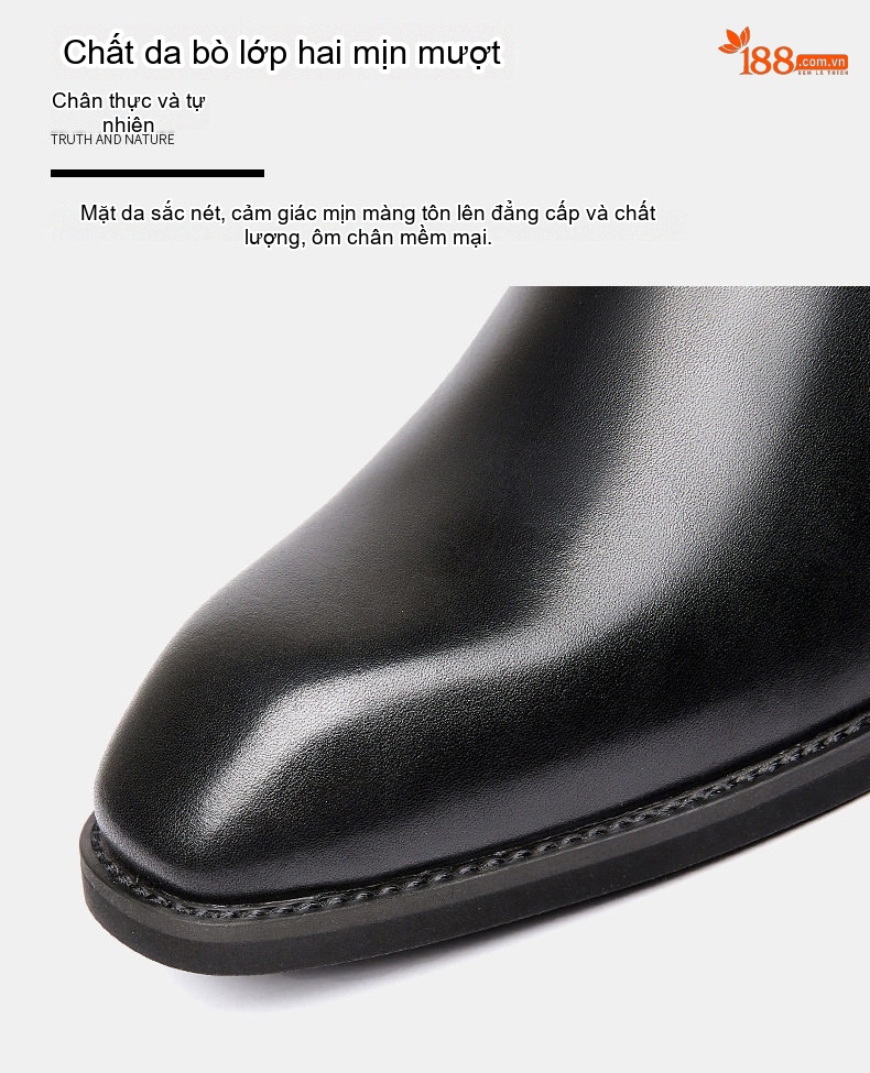 Giày Chelsea Boot Nam Da Thật Cổ Cao Chiều Cao Đế Khoảng 3cm Màu Đen, Nâu chi tiết 3