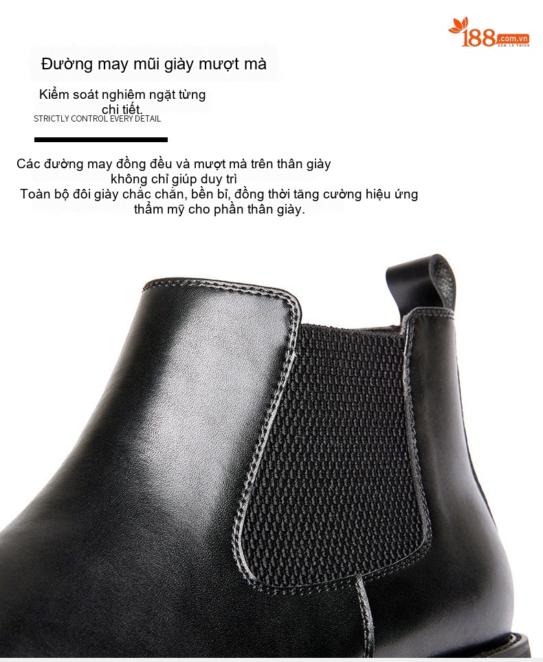 Giày Chelsea Boot Nam Da Thật Cổ Cao Chiều Cao Đế Khoảng 3cm Màu Đen, Nâu chi tiết 4