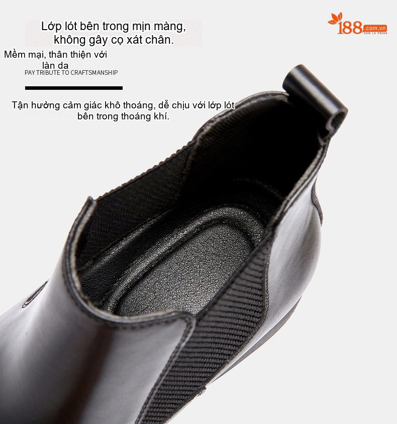Giày Chelsea Boot Nam Da Thật Cổ Cao Chiều Cao Đế Khoảng 3cm Màu Đen, Nâu chi tiết 5