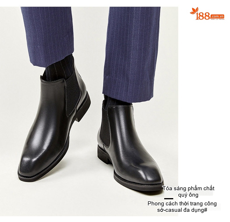 Giày Chelsea Boot Nam Da Thật Cổ Cao Chiều Cao Đế Khoảng 3cm Màu Đen, Nâu chi tiết 10