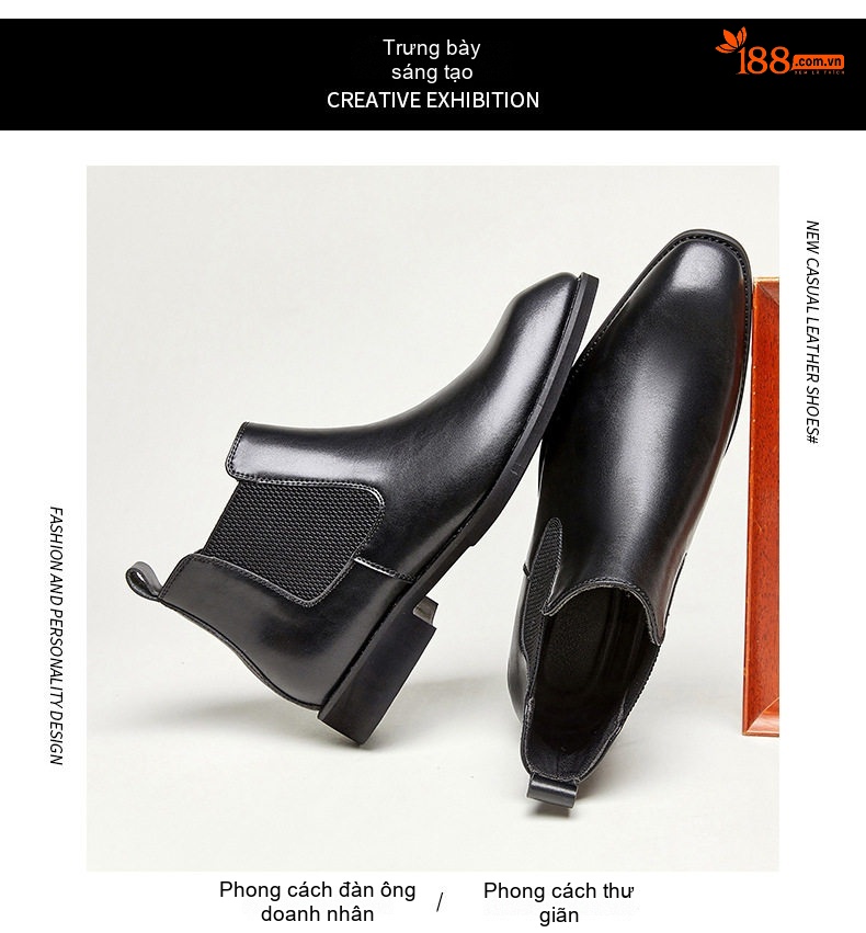Giày Chelsea Boot Nam Da Thật Cổ Cao Chiều Cao Đế Khoảng 3cm Màu Đen, Nâu chi tiết 15