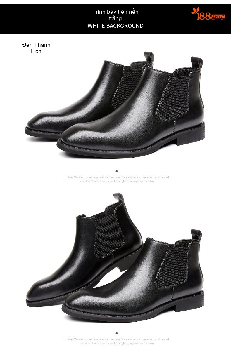 Giày Chelsea Boot Nam Da Thật Cổ Cao Chiều Cao Đế Khoảng 3cm Màu Đen, Nâu chi tiết 21