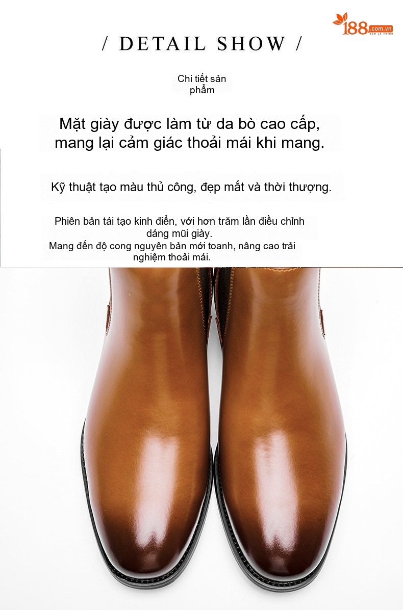 Giày Chelsea Boot Nam Da Thật Cổ Điển Chiều Cao Đế Khoảng 3cm Màu Nâu, Đen chi tiết 5