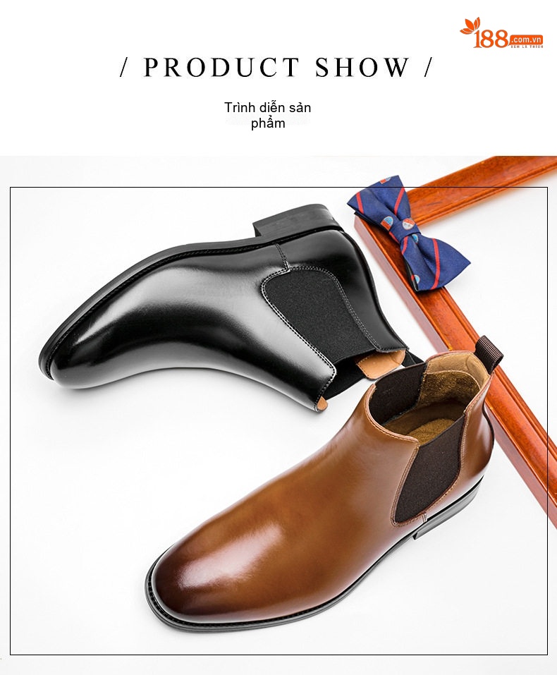 Giày Chelsea Boot Nam Da Thật Cổ Điển Chiều Cao Đế Khoảng 3cm Màu Nâu, Đen chi tiết 2