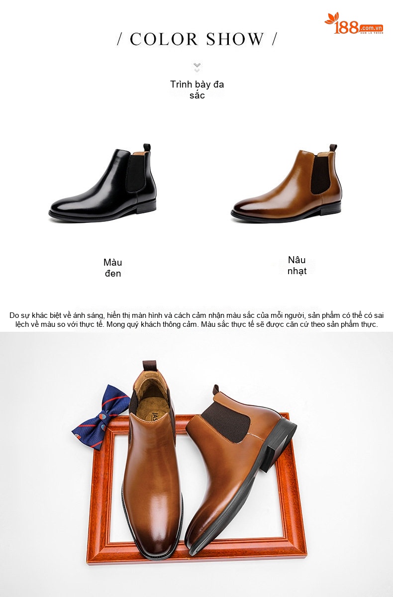 Giày Chelsea Boot Nam Da Thật Cổ Điển Chiều Cao Đế Khoảng 3cm Màu Nâu, Đen chi tiết 4
