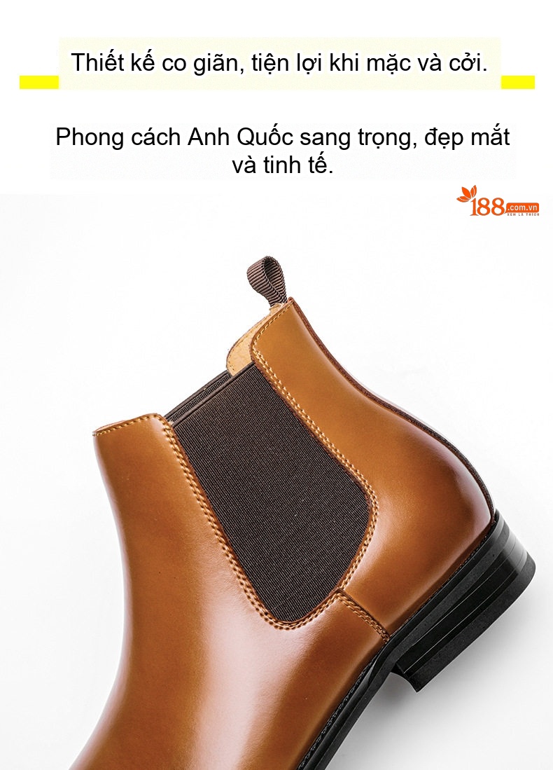 Giày Chelsea Boot Nam Da Thật Cổ Điển Chiều Cao Đế Khoảng 3cm Màu Nâu, Đen chi tiết 6
