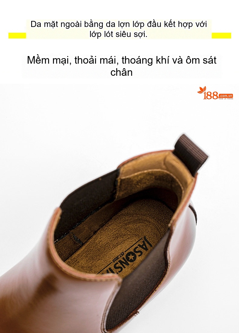 Giày Chelsea Boot Nam Da Thật Cổ Điển Chiều Cao Đế Khoảng 3cm Màu Nâu, Đen chi tiết 7