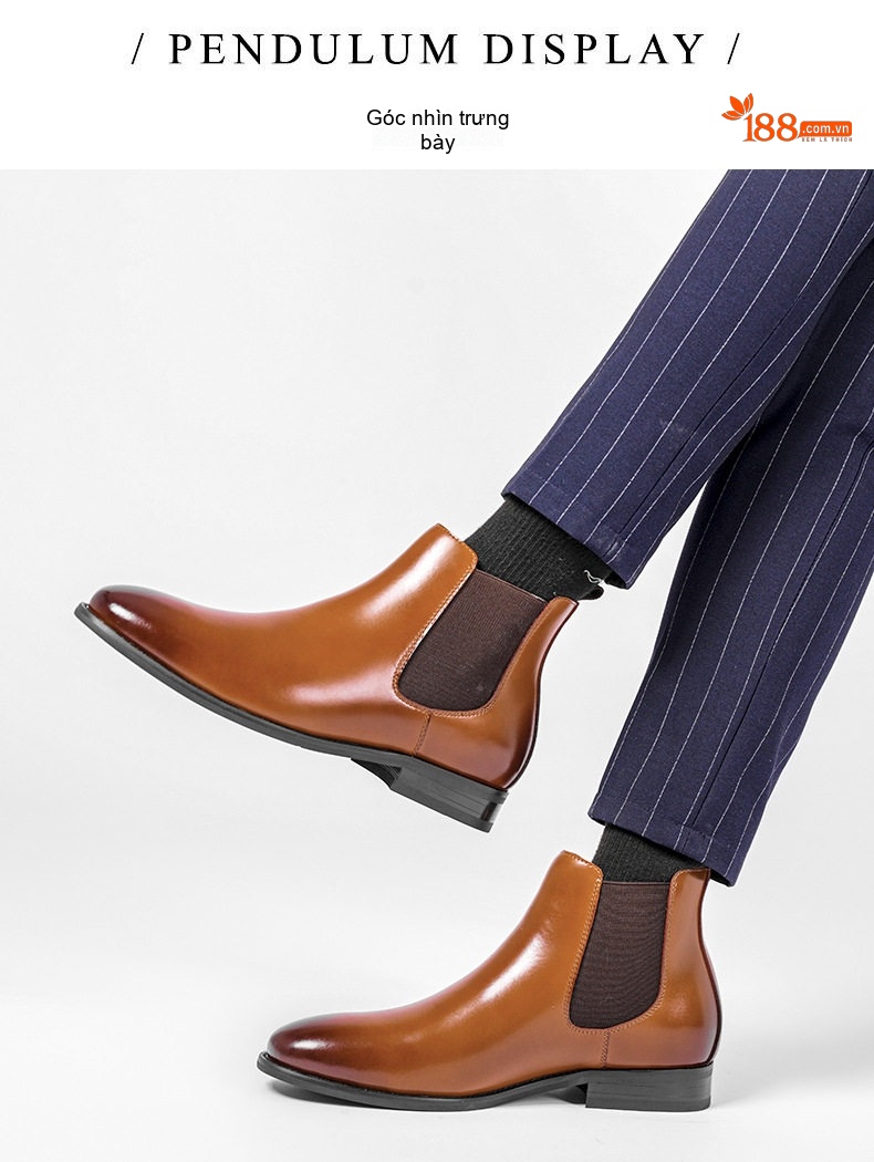 Giày Chelsea Boot Nam Da Thật Cổ Điển Chiều Cao Đế Khoảng 3cm Màu Nâu, Đen chi tiết 9