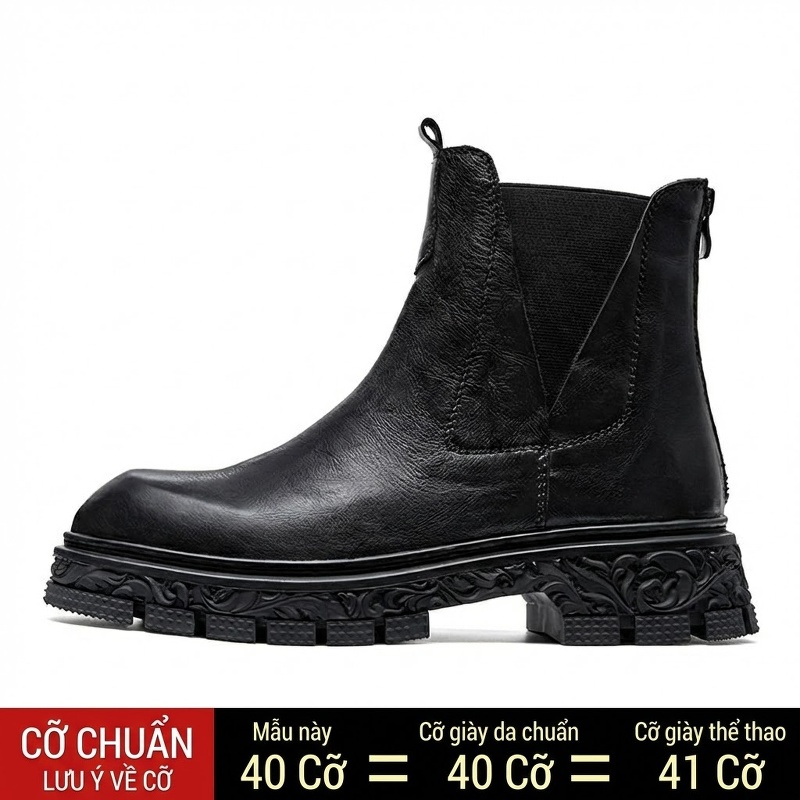 Giày Chelsea Boot Nam Da Thật Khóa Kéo Sau Chiều Cao Đế Khoảng 4cm Màu Nâu, Đen
