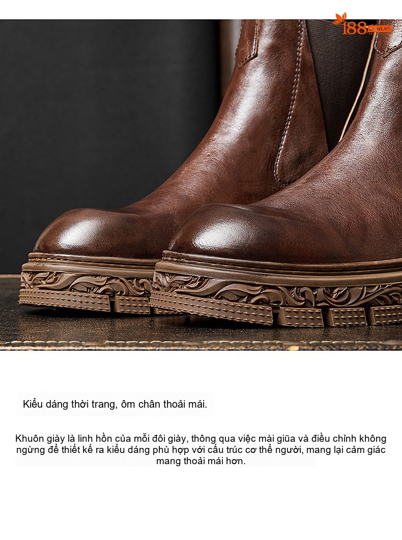 Giày Chelsea Boot Nam Da Thật Khóa Kéo Sau Chiều Cao Đế Khoảng 4cm Màu Nâu, Đen chi tiết 3