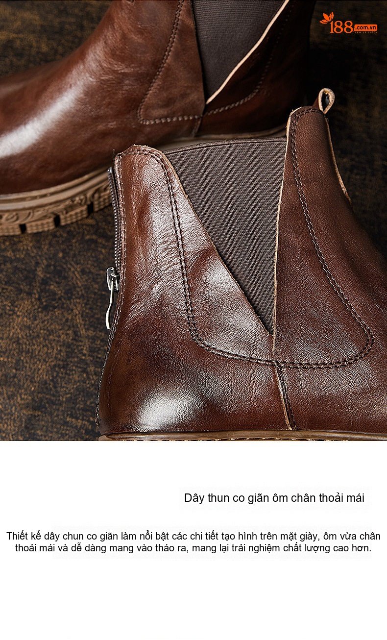 Giày Chelsea Boot Nam Da Thật Khóa Kéo Sau Chiều Cao Đế Khoảng 4cm Màu Nâu, Đen chi tiết 4
