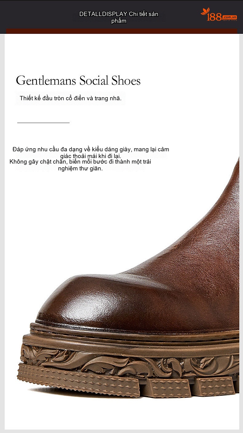 Giày Chelsea Boot Nam Da Thật Khóa Kéo Sau Chiều Cao Đế Khoảng 4cm Màu Nâu, Đen chi tiết 8