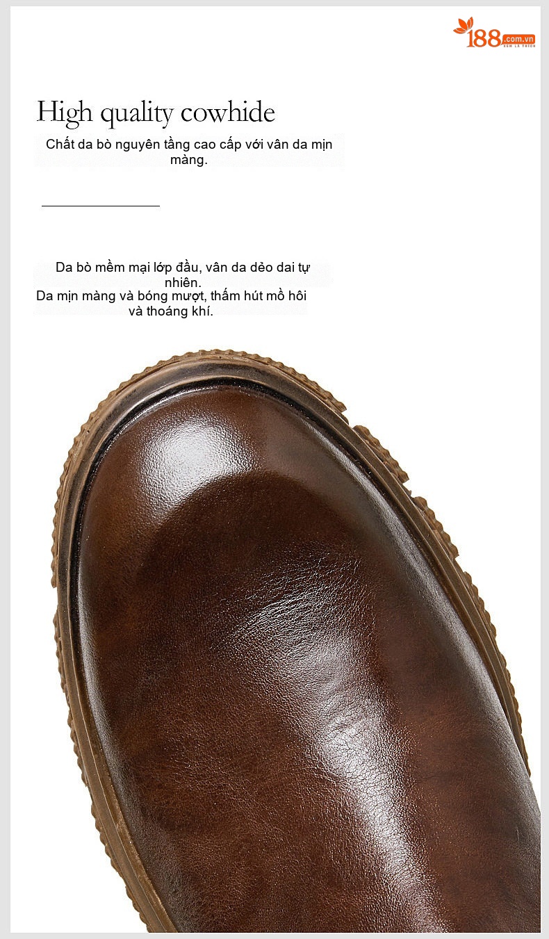 Giày Chelsea Boot Nam Da Thật Khóa Kéo Sau Chiều Cao Đế Khoảng 4cm Màu Nâu, Đen chi tiết 9