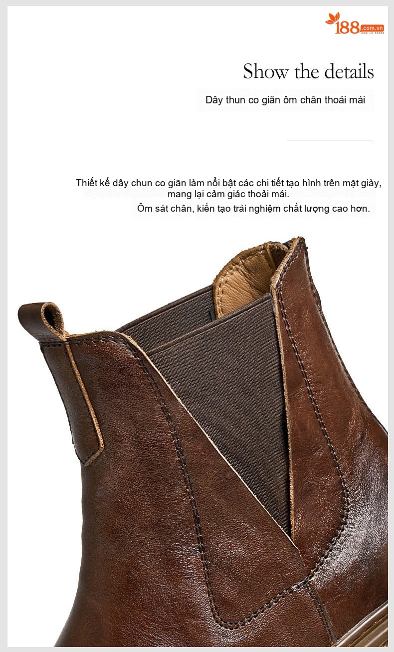 Giày Chelsea Boot Nam Da Thật Khóa Kéo Sau Chiều Cao Đế Khoảng 4cm Màu Nâu, Đen chi tiết 10