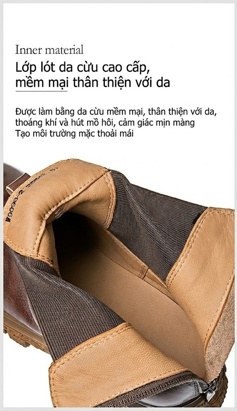 Giày Chelsea Boot Nam Da Thật Khóa Kéo Sau Chiều Cao Đế Khoảng 4cm Màu Nâu, Đen chi tiết 11
